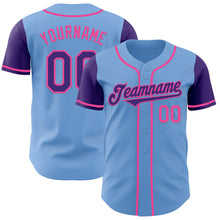 Laden Sie das Bild in den Galerie-Viewer, Custom Light Blue Purple-Pink Authentic Two Tone Baseball Jersey