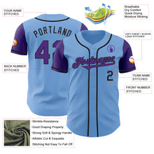 Laden Sie das Bild in den Galerie-Viewer, Custom Light Blue Purple-Black Authentic Two Tone Baseball Jersey