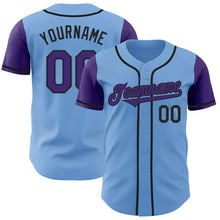 Laden Sie das Bild in den Galerie-Viewer, Custom Light Blue Purple-Black Authentic Two Tone Baseball Jersey