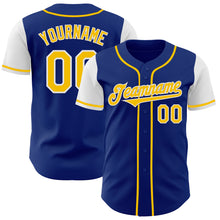 Load image into Gallery viewer, Custom Royal Yellow-White Authentic Two Tone Baseball Jersey