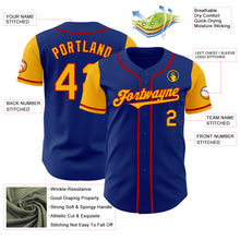 Load image into Gallery viewer, Custom Royal Gold-Red Authentic Two Tone Baseball Jersey