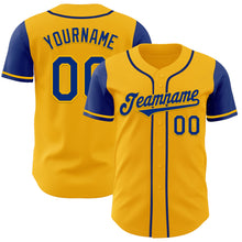 Laden Sie das Bild in den Galerie-Viewer, Custom Gold Royal Authentic Two Tone Baseball Jersey