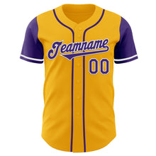 Laden Sie das Bild in den Galerie-Viewer, Custom Gold Purple-White Authentic Two Tone Baseball Jersey