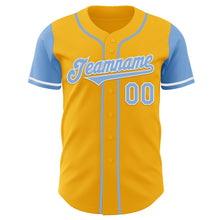 Laden Sie das Bild in den Galerie-Viewer, Custom Gold Light Blue-White Authentic Two Tone Baseball Jersey