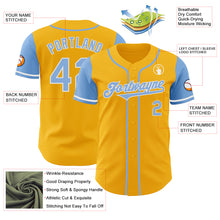 Laden Sie das Bild in den Galerie-Viewer, Custom Gold Light Blue-White Authentic Two Tone Baseball Jersey