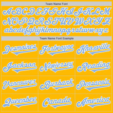 Laden Sie das Bild in den Galerie-Viewer, Custom Gold Light Blue-White Authentic Two Tone Baseball Jersey