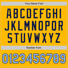 Laden Sie das Bild in den Galerie-Viewer, Custom Gold Light Blue-Navy Authentic Two Tone Baseball Jersey