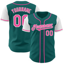 Laden Sie das Bild in den Galerie-Viewer, Custom Teal Pink-White Authentic Two Tone Baseball Jersey