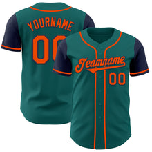 Laden Sie das Bild in den Galerie-Viewer, Custom Teal Orange-Navy Authentic Two Tone Baseball Jersey