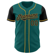 Laden Sie das Bild in den Galerie-Viewer, Custom Teal Black-Old Gold Authentic Two Tone Baseball Jersey