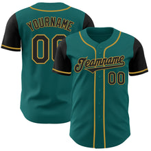 Laden Sie das Bild in den Galerie-Viewer, Custom Teal Black-Old Gold Authentic Two Tone Baseball Jersey
