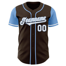 Laden Sie das Bild in den Galerie-Viewer, Custom Brown White-Light Blue Authentic Two Tone Baseball Jersey
