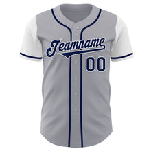 Laden Sie das Bild in den Galerie-Viewer, Custom Gray Navy-White Authentic Two Tone Baseball Jersey