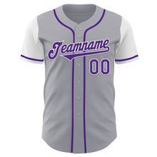 Laden Sie das Bild in den Galerie-Viewer, Custom Gray Purple-White Authentic Two Tone Baseball Jersey