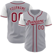 Laden Sie das Bild in den Galerie-Viewer, Custom Gray Crimson-White Authentic Two Tone Baseball Jersey
