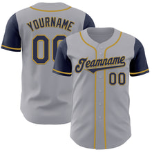 Load image into Gallery viewer, Custom Gray Navy-Old Gold Authentic Two Tone Baseball Jersey