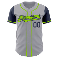 Laden Sie das Bild in den Galerie-Viewer, Custom Gray Neon Green-Navy Authentic Two Tone Baseball Jersey