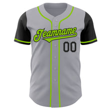 Laden Sie das Bild in den Galerie-Viewer, Custom Gray Neon Green-Black Authentic Two Tone Baseball Jersey