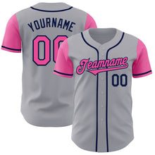 Laden Sie das Bild in den Galerie-Viewer, Custom Gray Pink-Navy Authentic Two Tone Baseball Jersey