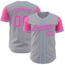 Laden Sie das Bild in den Galerie-Viewer, Custom Gray Pink-Light Blue Authentic Two Tone Baseball Jersey