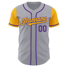Laden Sie das Bild in den Galerie-Viewer, Custom Gray Gold-Purple Authentic Two Tone Baseball Jersey