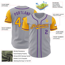 Laden Sie das Bild in den Galerie-Viewer, Custom Gray Gold-Purple Authentic Two Tone Baseball Jersey