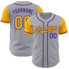 Laden Sie das Bild in den Galerie-Viewer, Custom Gray Gold-Purple Authentic Two Tone Baseball Jersey