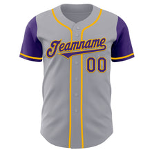 Laden Sie das Bild in den Galerie-Viewer, Custom Gray Purple-Gold Authentic Two Tone Baseball Jersey