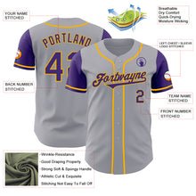 Laden Sie das Bild in den Galerie-Viewer, Custom Gray Purple-Gold Authentic Two Tone Baseball Jersey