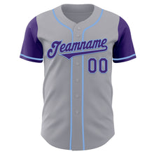Laden Sie das Bild in den Galerie-Viewer, Custom Gray Purple-Light Blue Authentic Two Tone Baseball Jersey