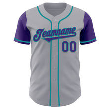 Laden Sie das Bild in den Galerie-Viewer, Custom Gray Purple-Teal Authentic Two Tone Baseball Jersey