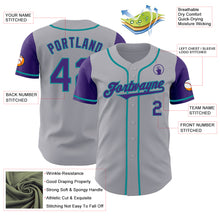 Laden Sie das Bild in den Galerie-Viewer, Custom Gray Purple-Teal Authentic Two Tone Baseball Jersey