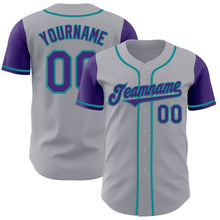 Laden Sie das Bild in den Galerie-Viewer, Custom Gray Purple-Teal Authentic Two Tone Baseball Jersey