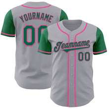 Laden Sie das Bild in den Galerie-Viewer, Custom Gray Kelly Green-Pink Authentic Two Tone Baseball Jersey