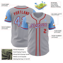 Laden Sie das Bild in den Galerie-Viewer, Custom Gray Light Blue-Red Authentic Two Tone Baseball Jersey