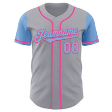 Laden Sie das Bild in den Galerie-Viewer, Custom Gray Light Blue-Pink Authentic Two Tone Baseball Jersey