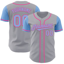 Laden Sie das Bild in den Galerie-Viewer, Custom Gray Light Blue-Pink Authentic Two Tone Baseball Jersey