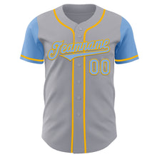 Laden Sie das Bild in den Galerie-Viewer, Custom Gray Light Blue-Gold Authentic Two Tone Baseball Jersey