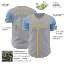 Laden Sie das Bild in den Galerie-Viewer, Custom Gray Light Blue-Gold Authentic Two Tone Baseball Jersey