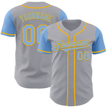 Laden Sie das Bild in den Galerie-Viewer, Custom Gray Light Blue-Gold Authentic Two Tone Baseball Jersey