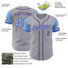 Laden Sie das Bild in den Galerie-Viewer, Custom Gray Light Blue-Purple Authentic Two Tone Baseball Jersey