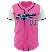 Laden Sie das Bild in den Galerie-Viewer, Custom Pink Navy-White Authentic Two Tone Baseball Jersey