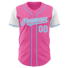 Laden Sie das Bild in den Galerie-Viewer, Custom Pink Light Blue-White Authentic Two Tone Baseball Jersey