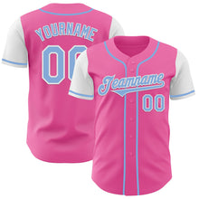 Laden Sie das Bild in den Galerie-Viewer, Custom Pink Light Blue-White Authentic Two Tone Baseball Jersey