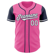 Laden Sie das Bild in den Galerie-Viewer, Custom Pink White-Navy Authentic Two Tone Baseball Jersey
