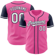 Laden Sie das Bild in den Galerie-Viewer, Custom Pink White-Navy Authentic Two Tone Baseball Jersey