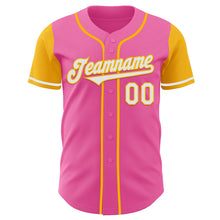 Laden Sie das Bild in den Galerie-Viewer, Custom Pink White-Gold Authentic Two Tone Baseball Jersey