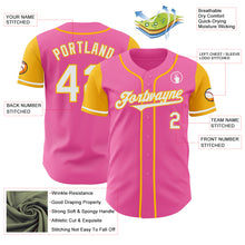 Laden Sie das Bild in den Galerie-Viewer, Custom Pink White-Gold Authentic Two Tone Baseball Jersey