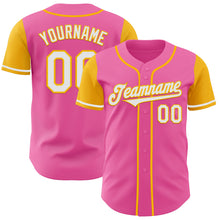Laden Sie das Bild in den Galerie-Viewer, Custom Pink White-Gold Authentic Two Tone Baseball Jersey