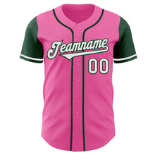 Laden Sie das Bild in den Galerie-Viewer, Custom Pink White-Green Authentic Two Tone Baseball Jersey
